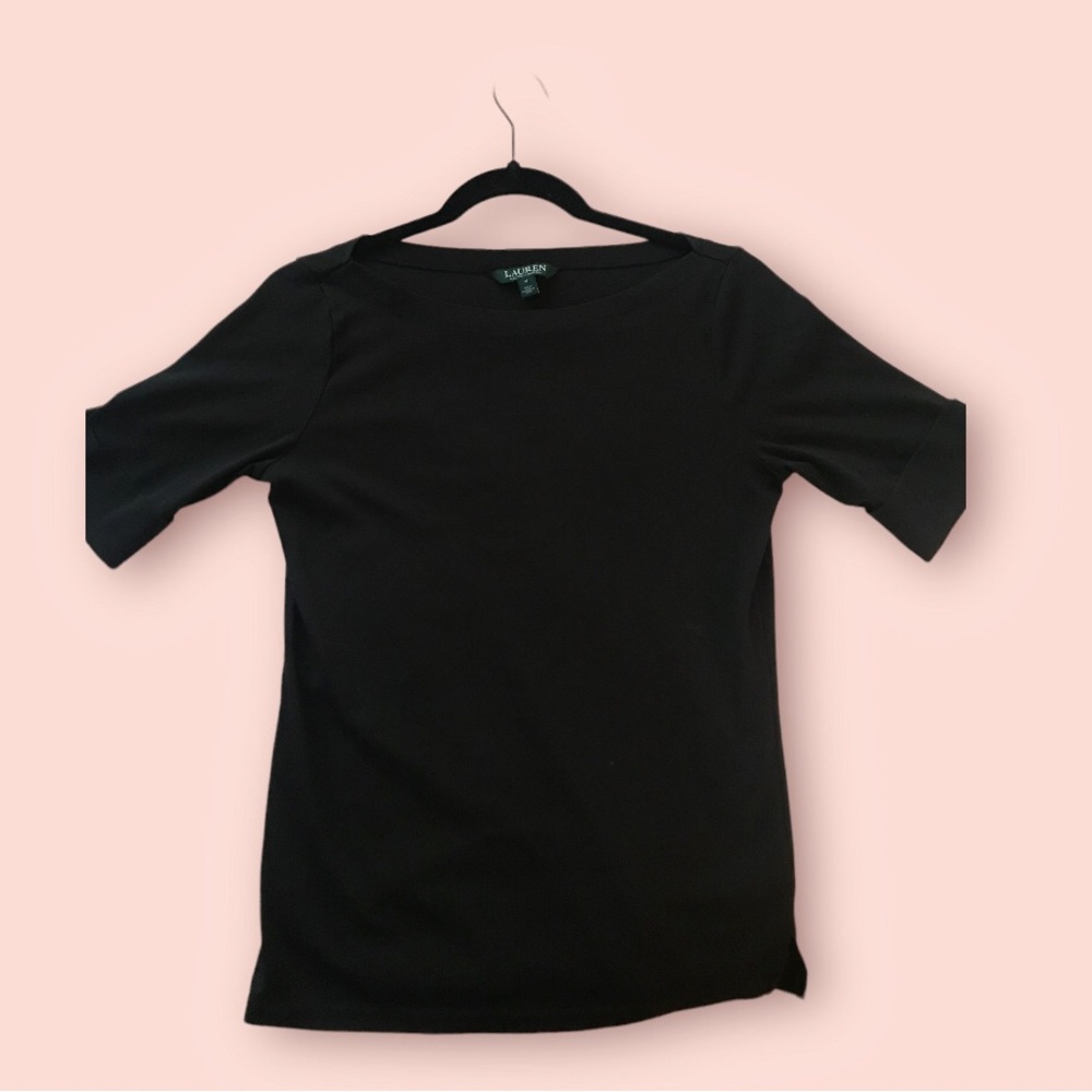 Ralph Lauren Black Short Sleeve Top with Cuffed Sleeves